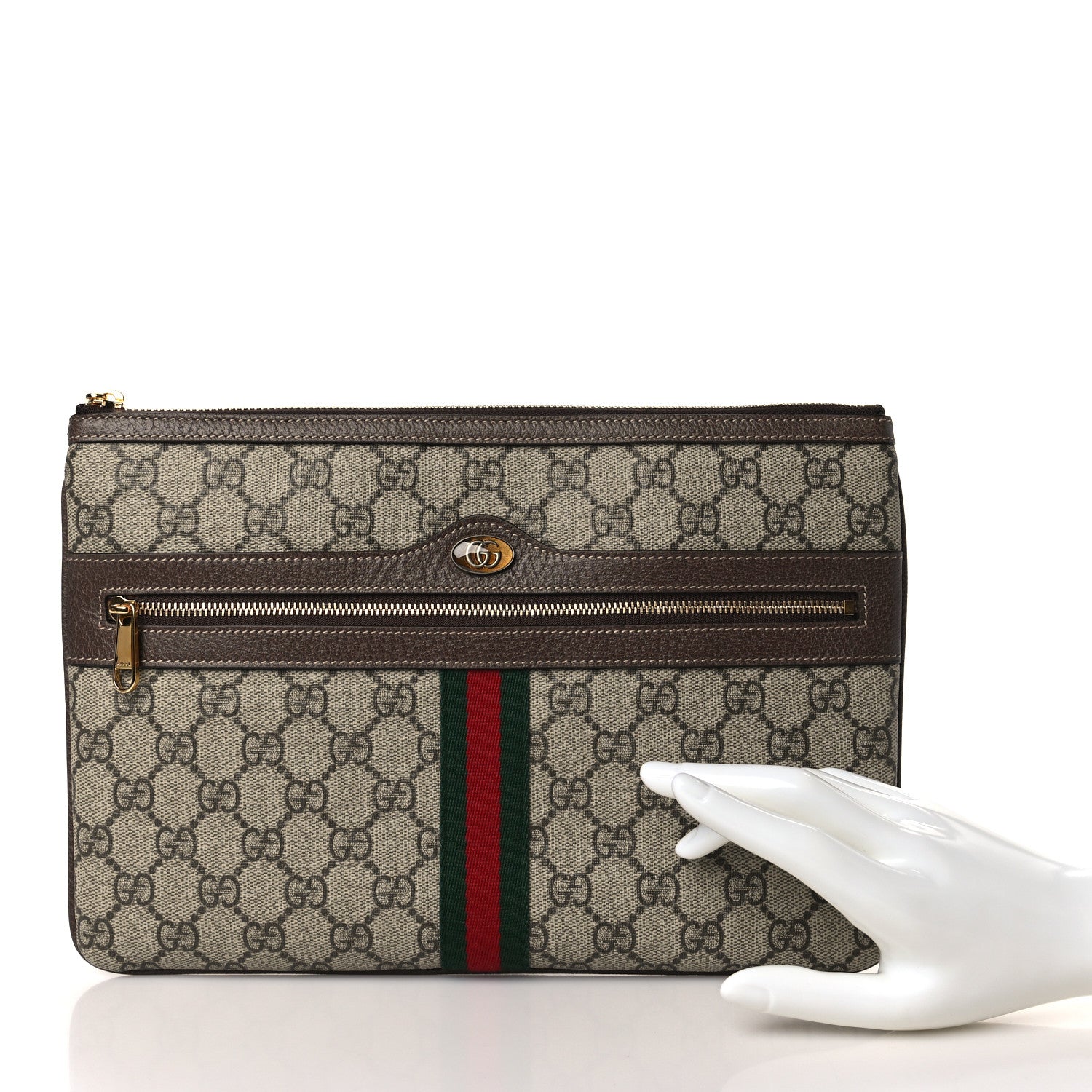 Gucci GG Supreme Monogram Large Ophidia Pouch Clutch Brown 2 of 8