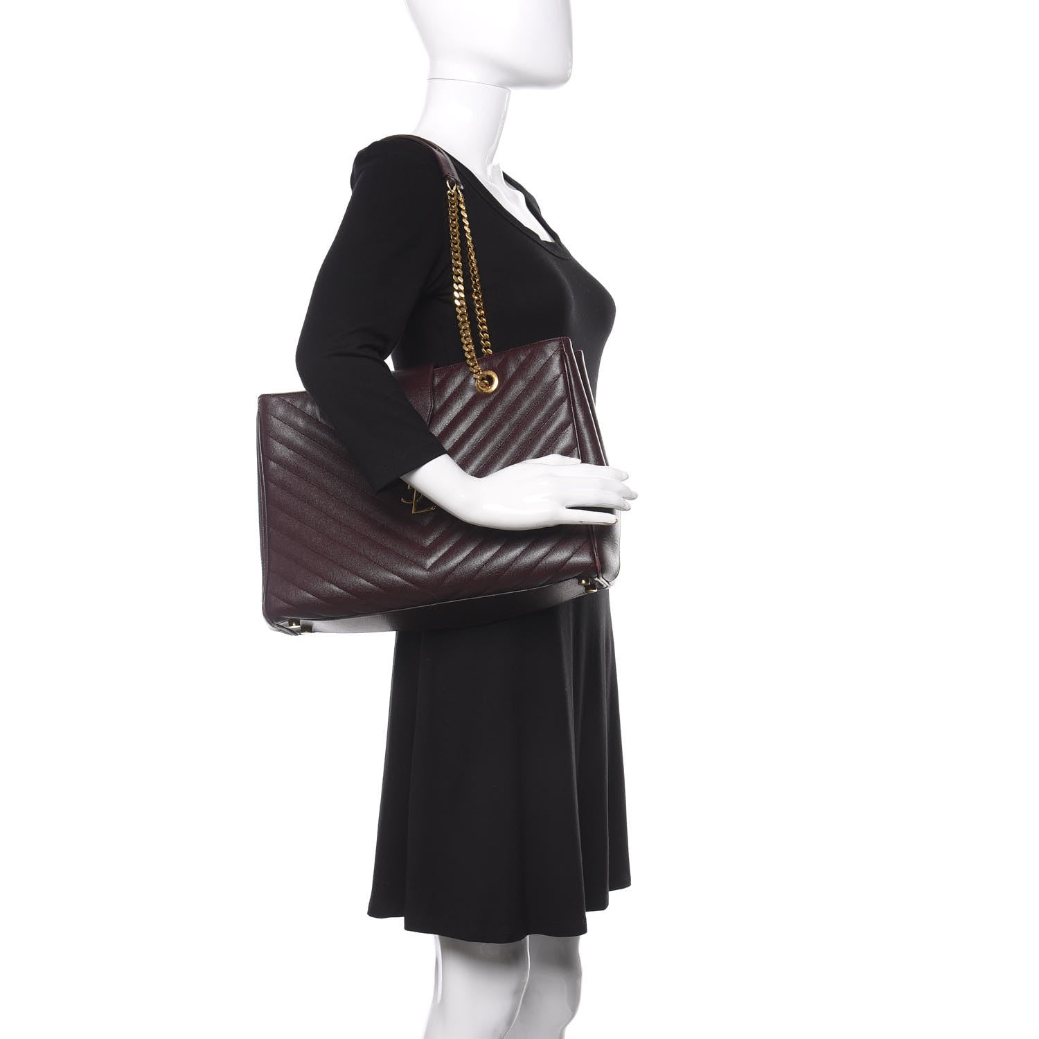 Saint Laurent Grain de Poudre Matelasse Chevron Large Monogram Shopping Bag Amarena 2 of 21
