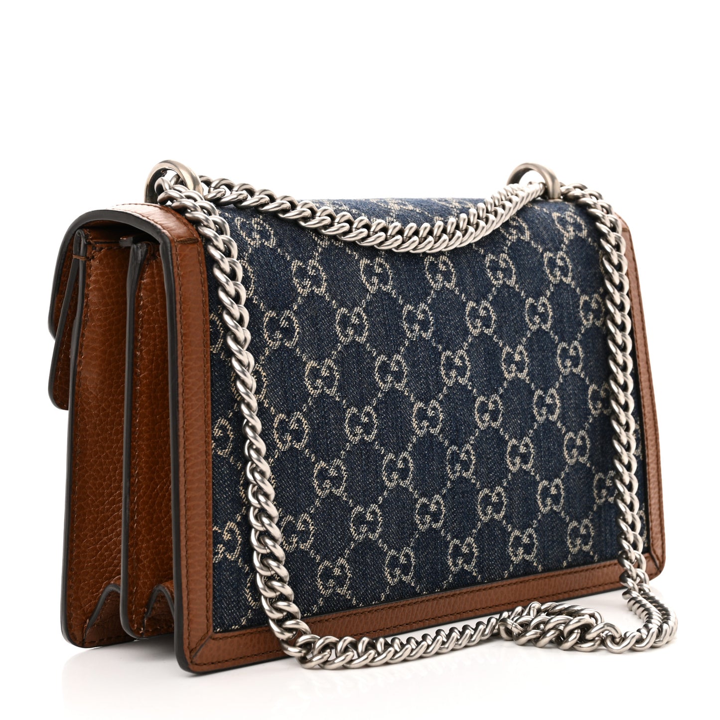 New Denim GG Monogram Dollar Calfskin Enamel Small Dionysus Shoulder Bag Blue Tea Cuir Epilog Electric Blue