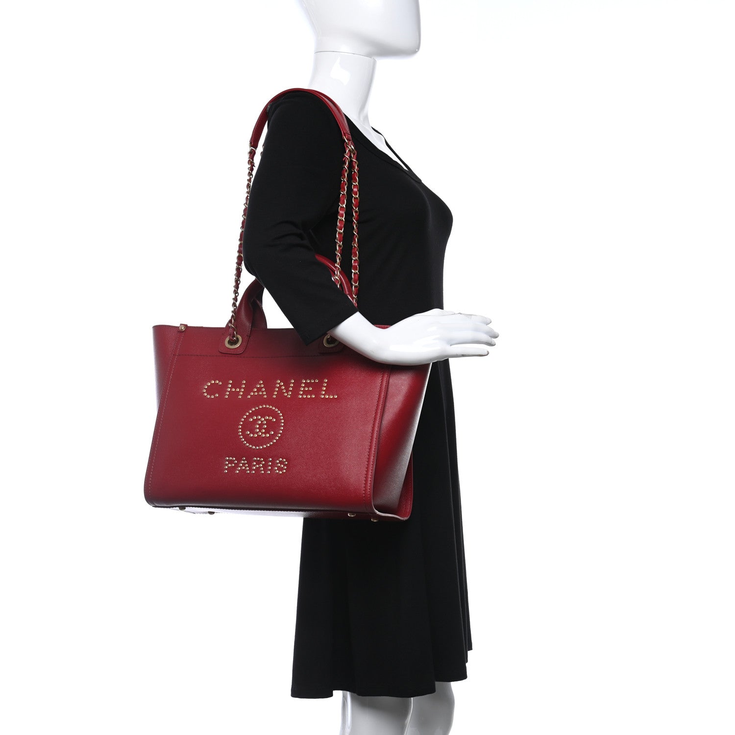 Chanel Caviar Medium Studded Deauville Tote Burgundy 2 of 8