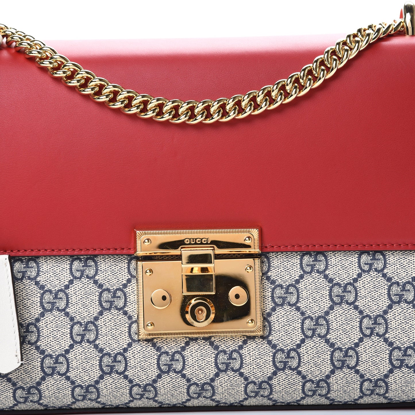 GG Supreme Monogram Moon Calfskin Medium Padlock Shoulder Bag Beige Blue Hibiscus Red Mystic White