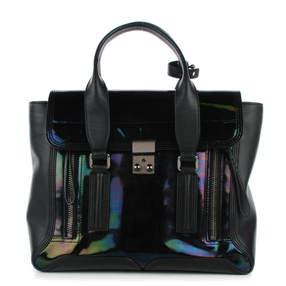 3.1 Phillip Lim 3.1 Oil Slick Patent Medium Pashli Satchel Black 1 of 7