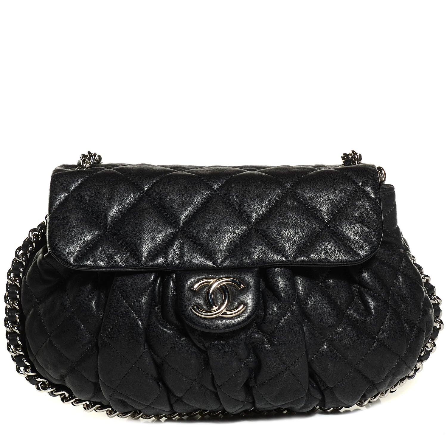 Chanel Crumpled Lambskin Quilted Medium Chain Around Messenger Black 1 of 7