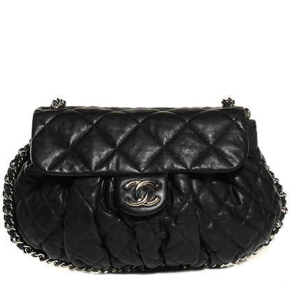 Chanel Crumpled Lambskin Quilted Medium Chain Around Messenger Black 1 of 7