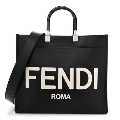 Fendi Vitello King Plexiglass Medium Fendi Sunshine Shopper Tote Black White 1 of 12