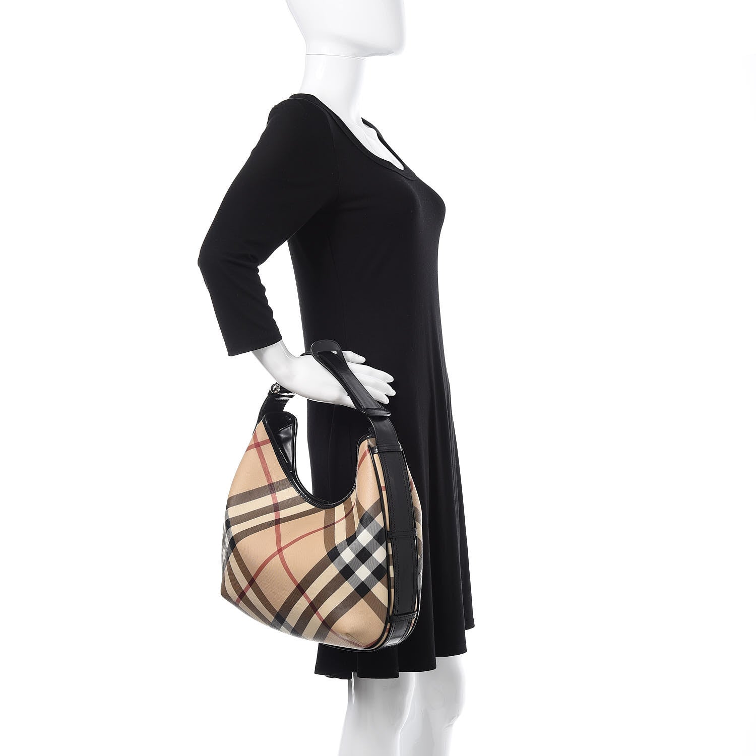 Burberry Calfskin Supernova Check Medium Barton Hobo Black 2 of 16