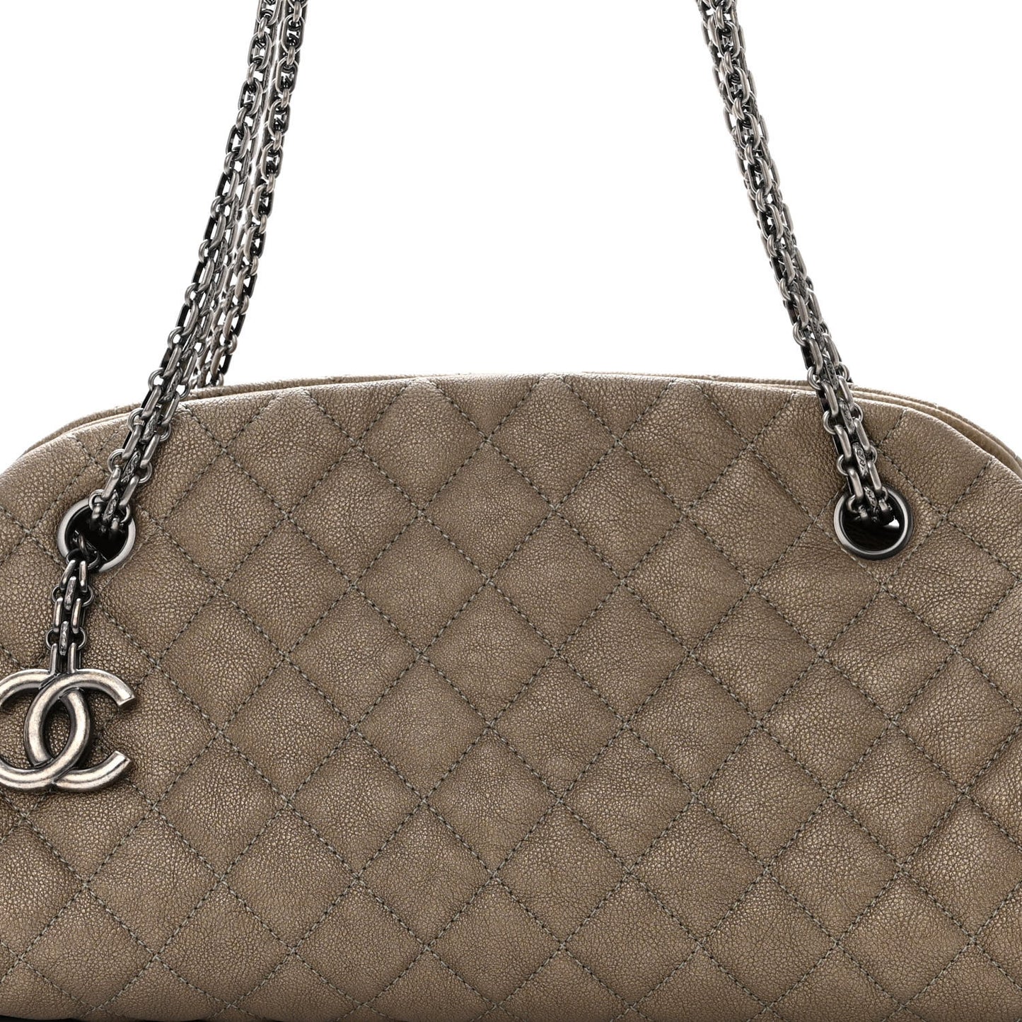 Metallic Caviar Quilted Small Just Mademoiselle Beige