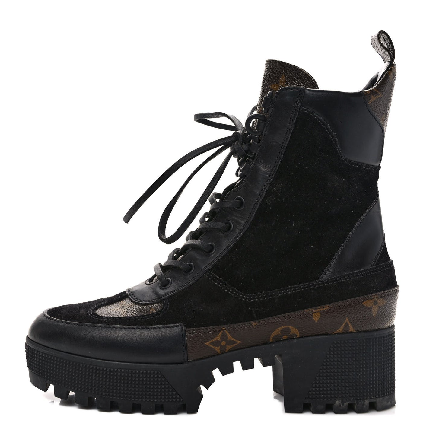 Suede Calfskin Monogram Laureate Platform Desert Boots 38 Black