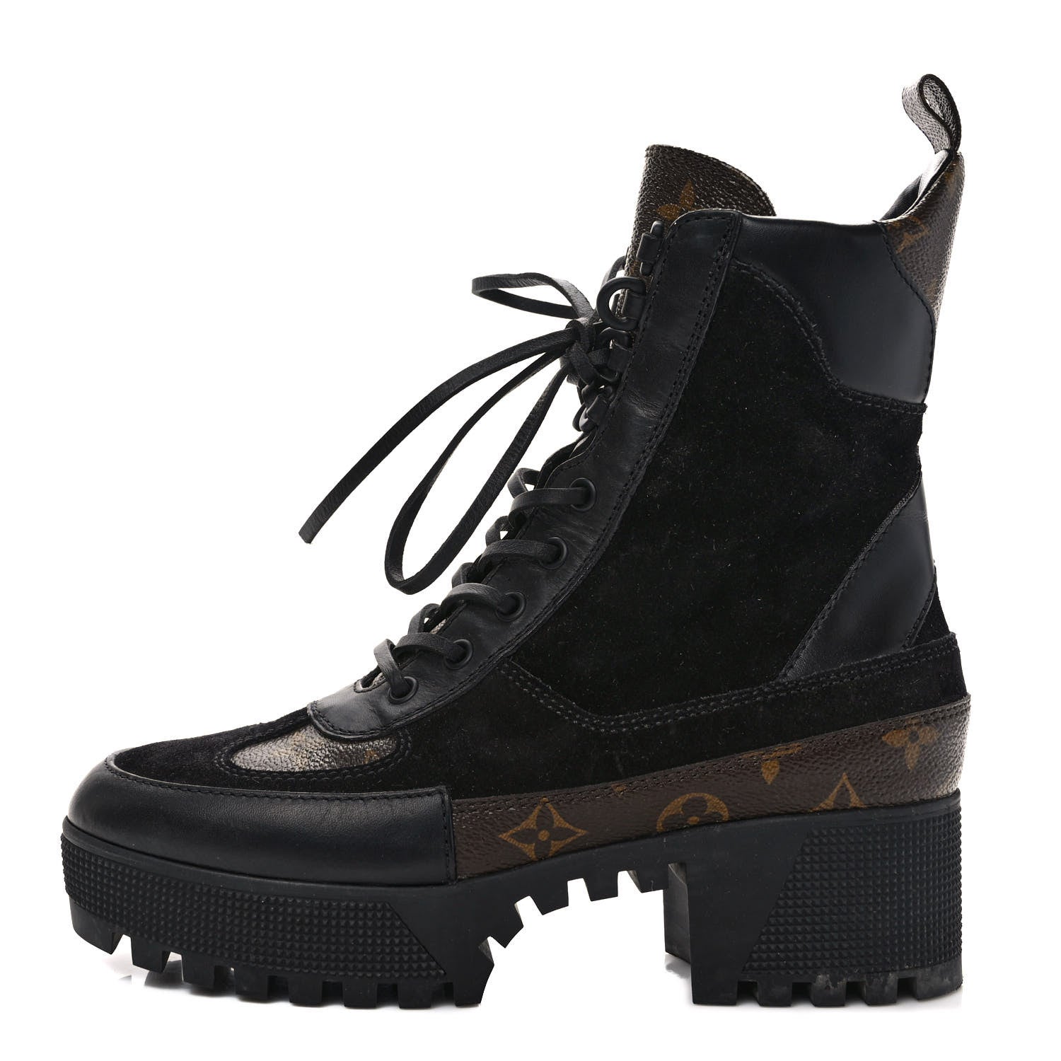 Louis Vuitton Suede Calfskin Monogram Laureate Platform Desert Boots 38 Black 1 of 10