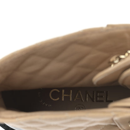 Chanel Lambskin Calfskin Quilted Lace Up Combat Boots 35.5 Beige Black 7 of 8
