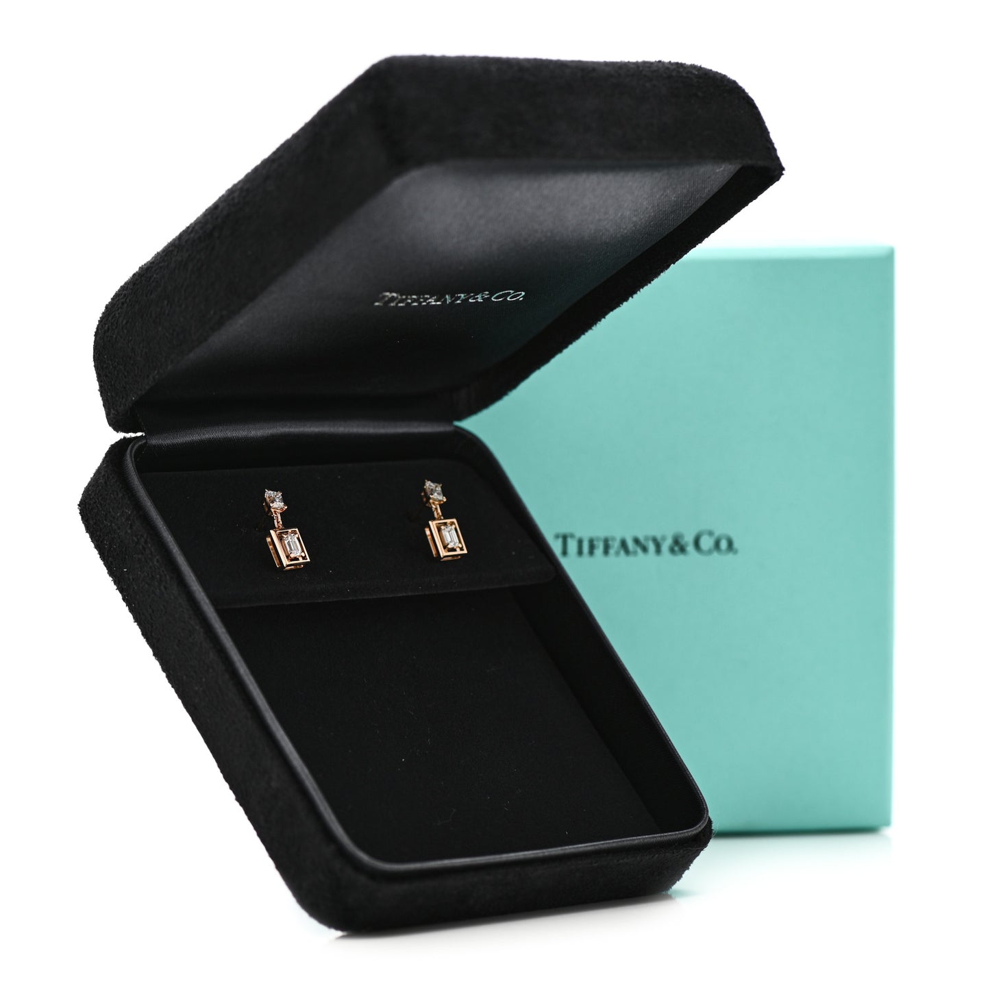 18K Rose Gold Diamond Jewel Box Drop Earrings