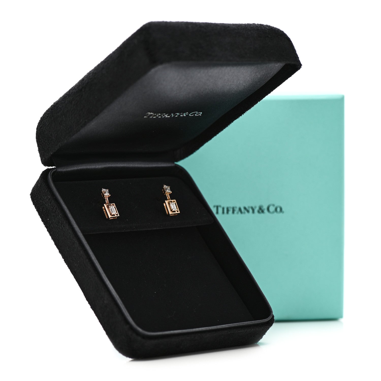 Tiffany 18K Rose Gold Diamond Jewel Box Drop Earrings 6 of 6