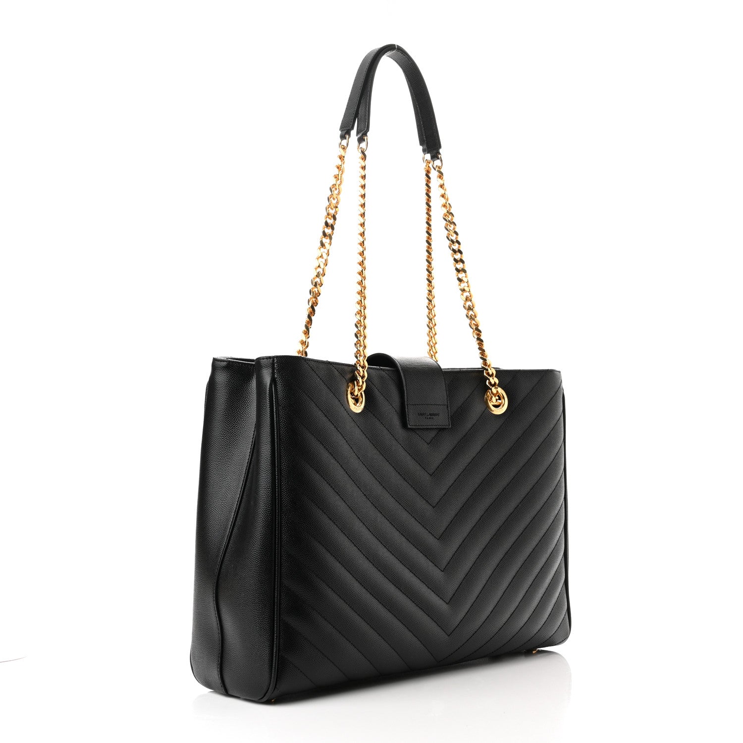 Saint Laurent Grain De Poudre Matelasse Chevron Monogram Shopping Bag Black 3 of 11