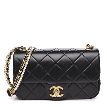 Chanel Calfskin Quilted Small Crystal Pearls Flap Bag Black 1 of 10
