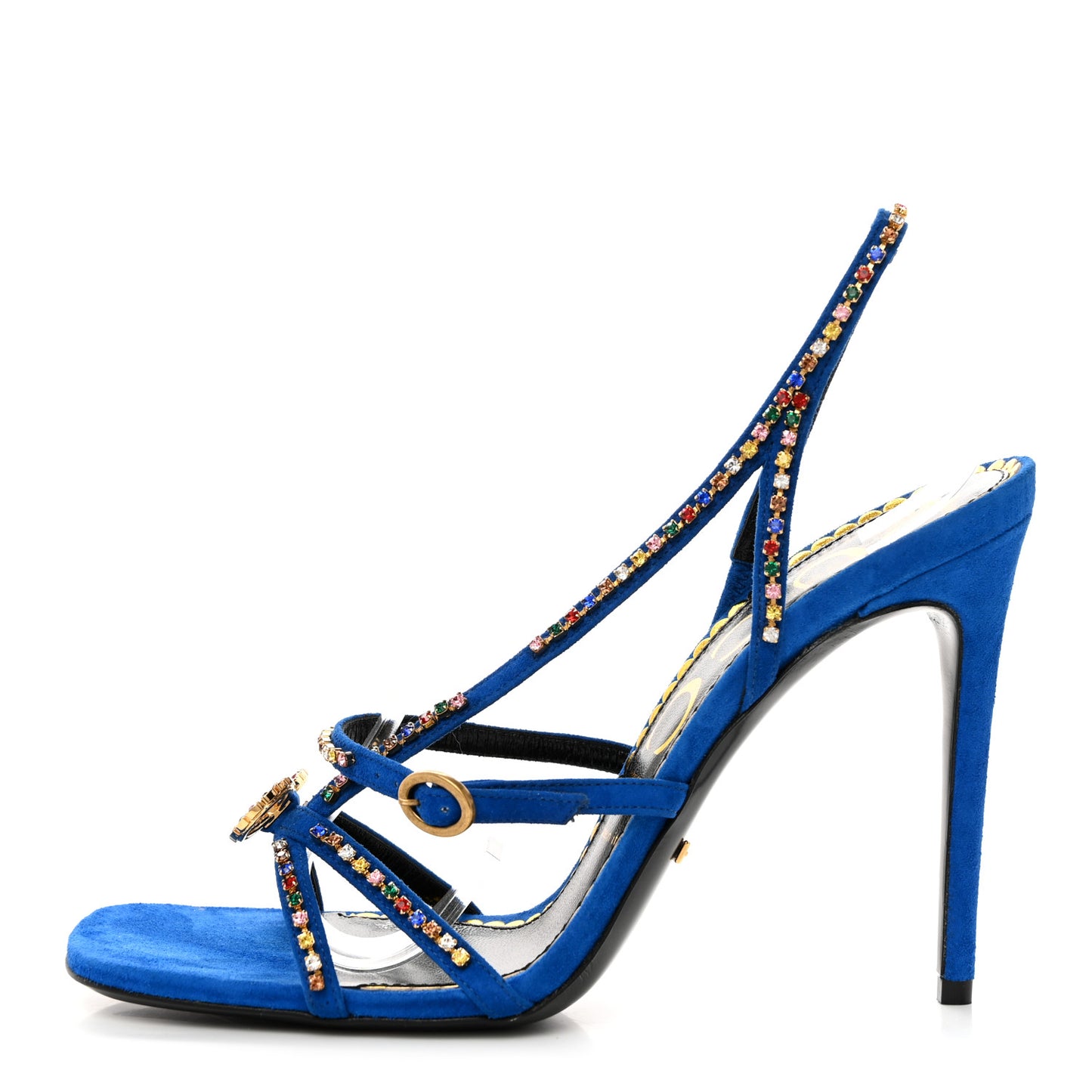 Kid Scamosciato Crystal Embellished Carmen High Heel Sandals 39 Bright Blue