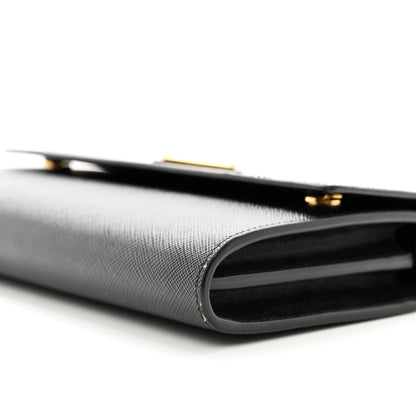 Prada Saffiano Wallet With Shoulder Strap Black 10 of 12