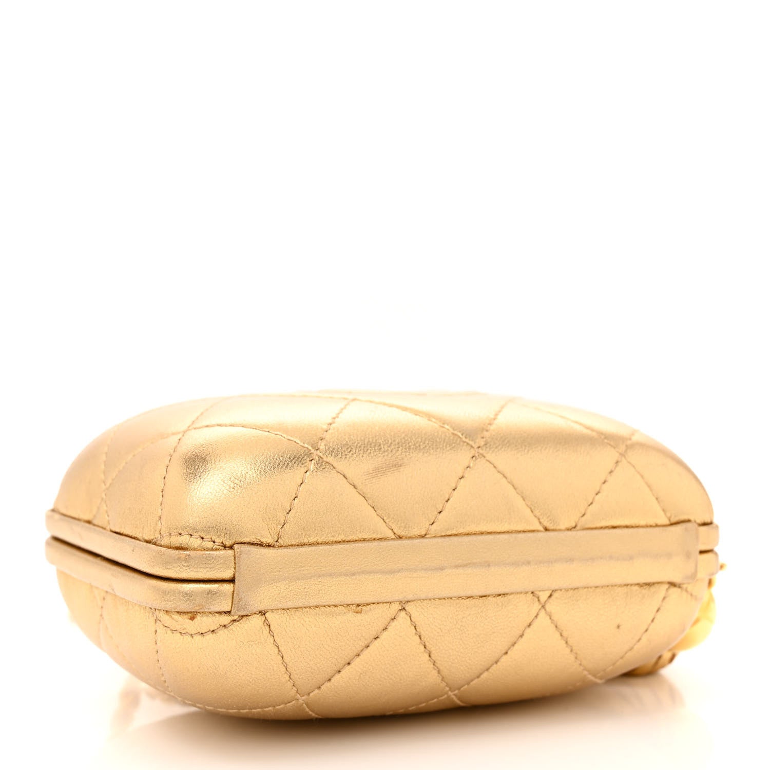 Chanel Metallic Lambskin Quilted CC Kiss Lock Evening Clutch Gold 4 of 13
