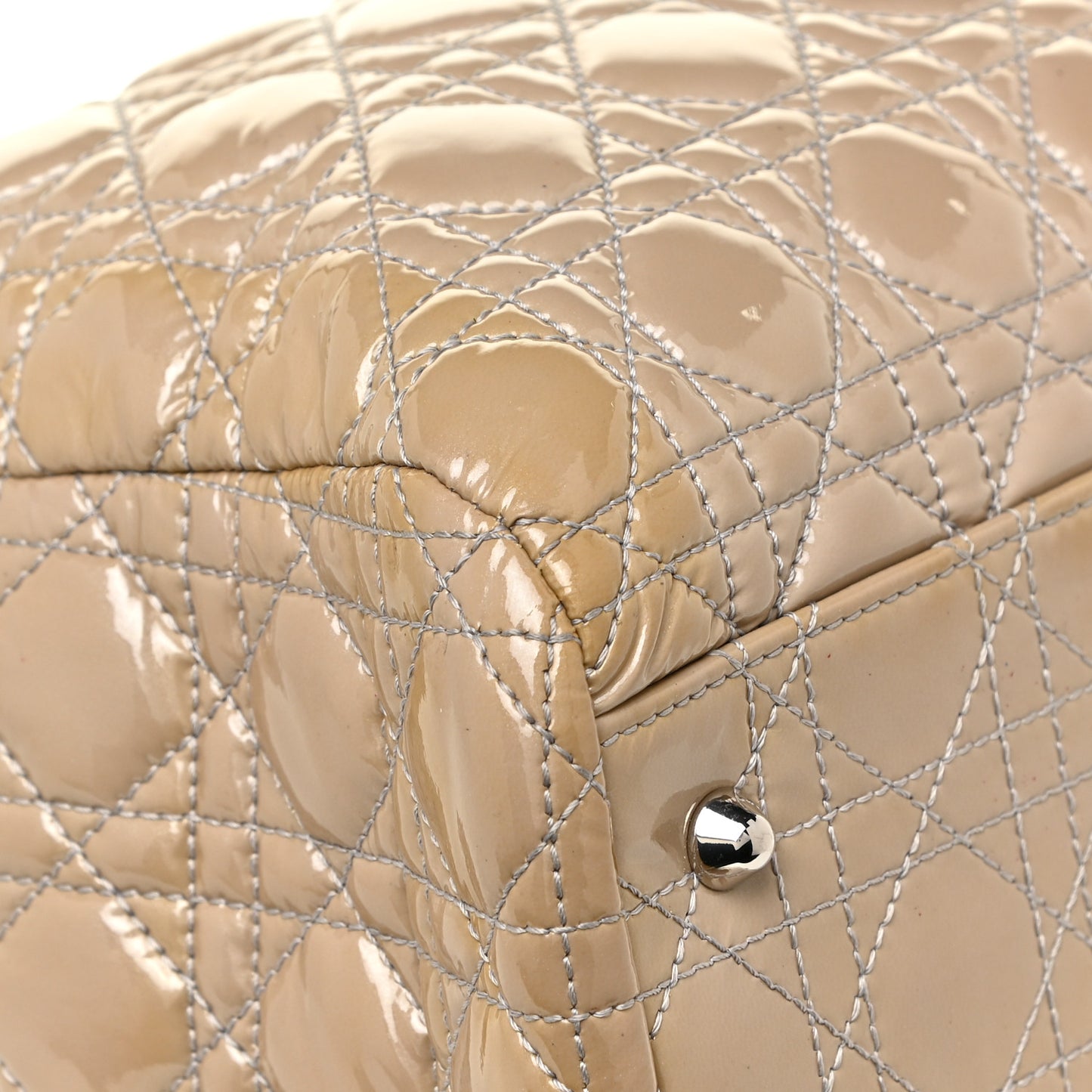 Patent Cannage Large Dior Soft Shopping Tote Beige