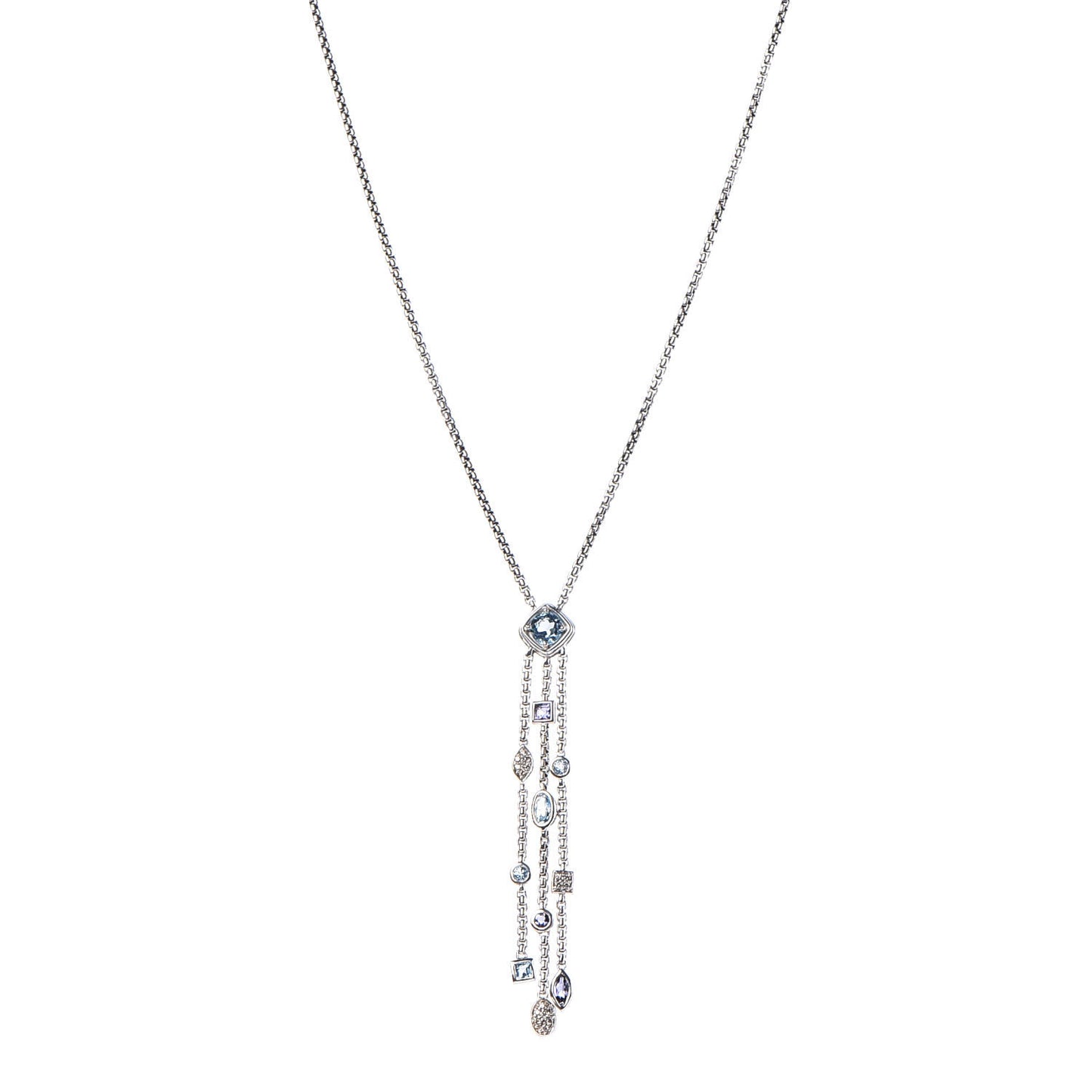 Sterling Silver Diamond Iolite Blue Topaz Confetti Ice Necklace