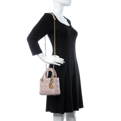 Christian Dior Metallic Calfskin Cannage Mini Lady Dior Pink 2 of 9