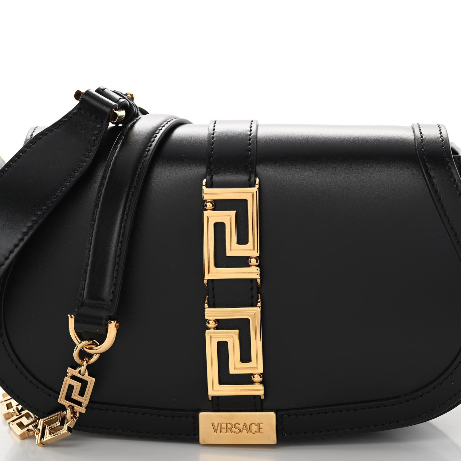 Versace Calfskin Medium Greca Goddess Shoulder Bag Black 7 of 9