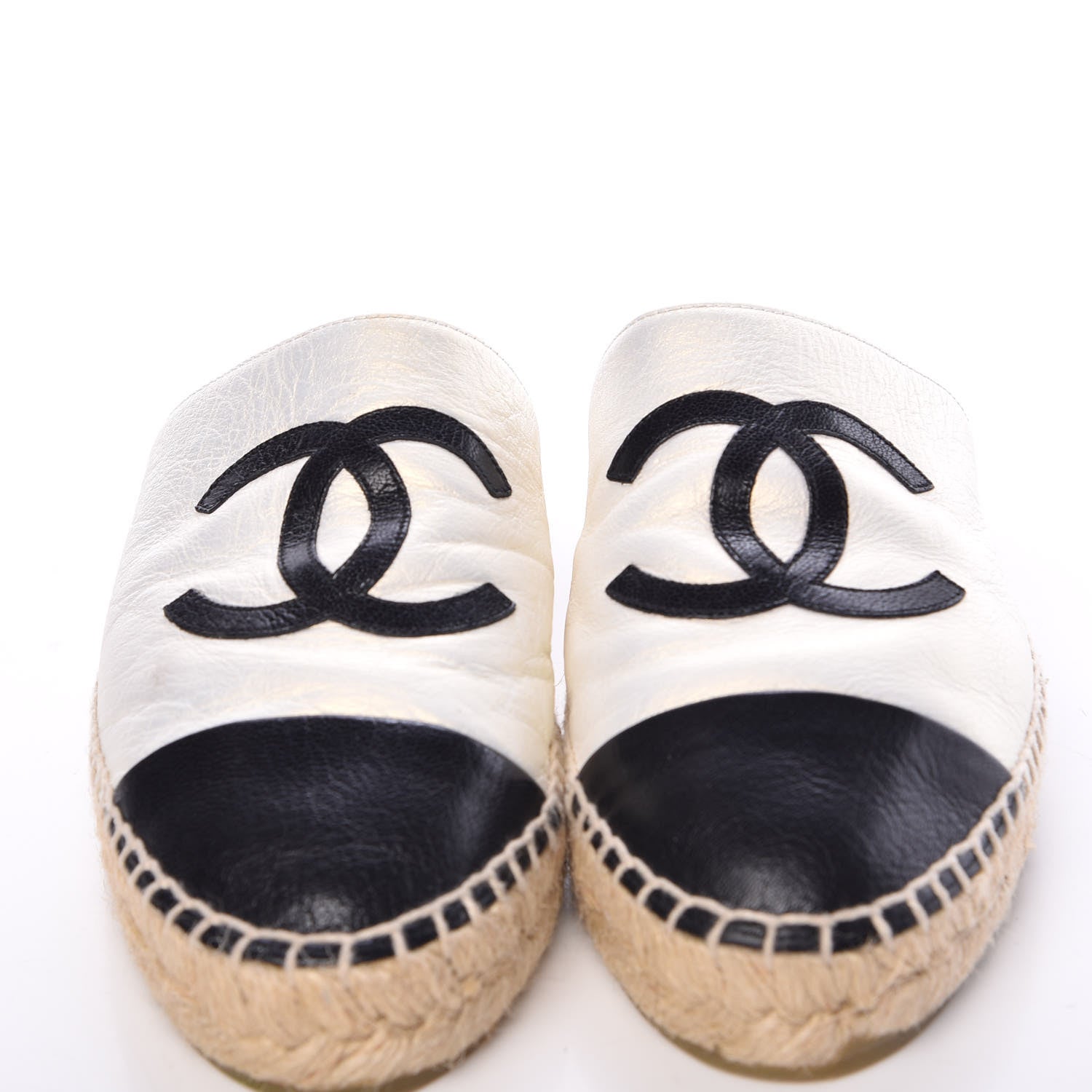 Chanel Iridescent Goatskin CC Espadrille Mules 36 Ivory Black 10 of 13