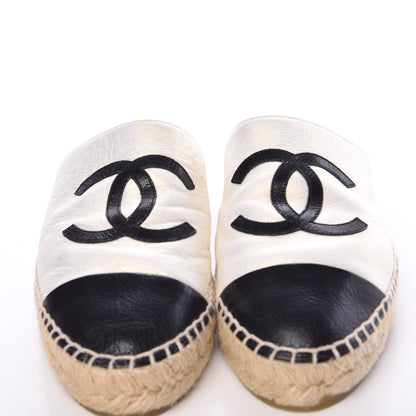 Chanel Iridescent Goatskin CC Espadrille Mules 36 Ivory Black 10 of 13