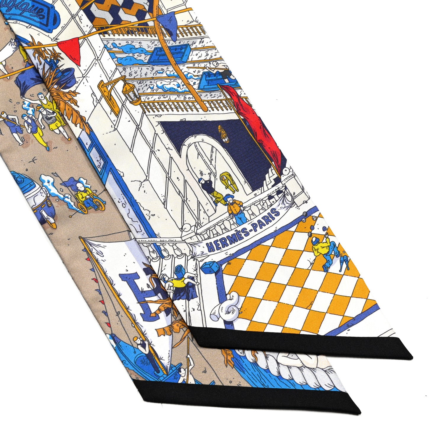 Hermes Silk Le Grand Prix du Faubourg Maxi Twilly Slim Gold Bleu Rouge 3 of 5