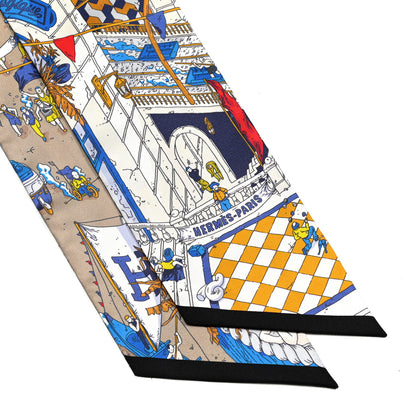 Hermes Silk Le Grand Prix du Faubourg Maxi Twilly Slim Gold Bleu Rouge 3 of 5