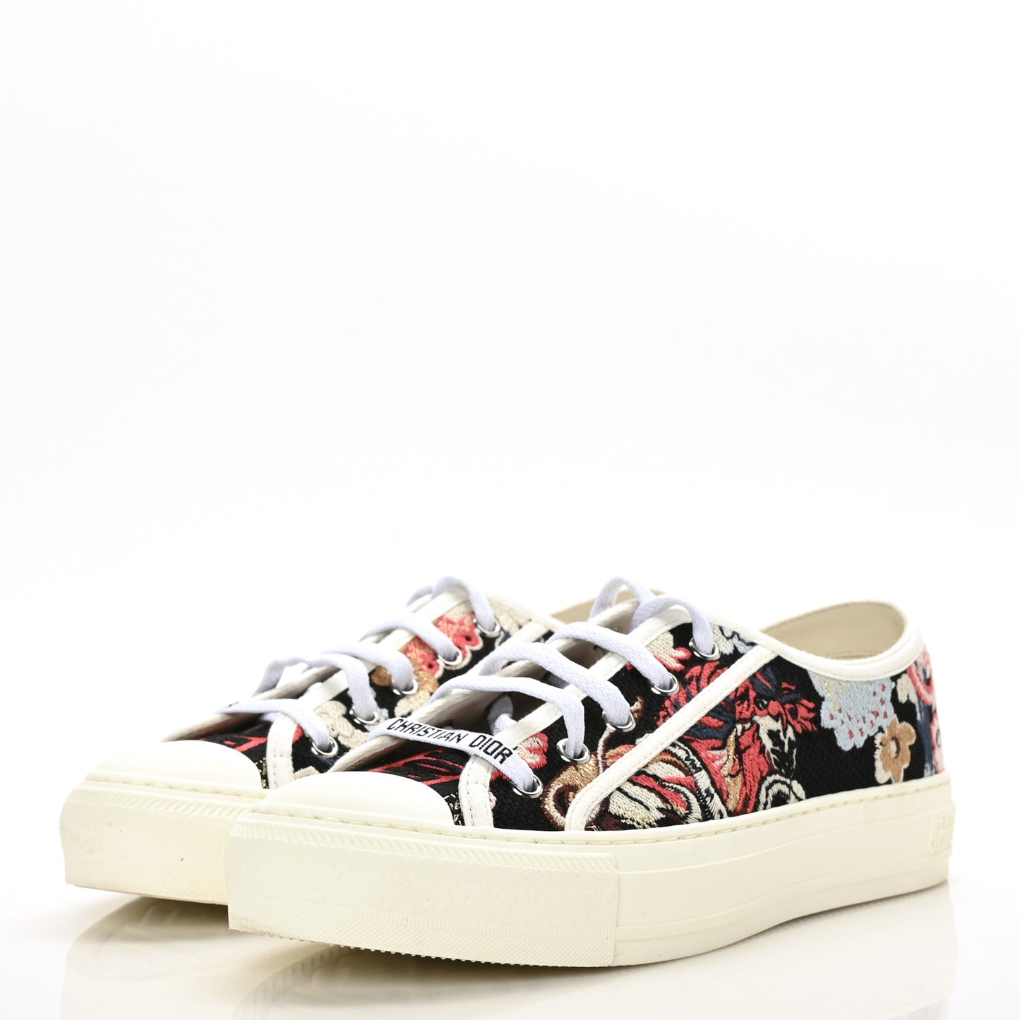 Cotton Floral Pop Embroidered Walk'N'Dior Low Top Sneakers 37.5 Red Multicolor