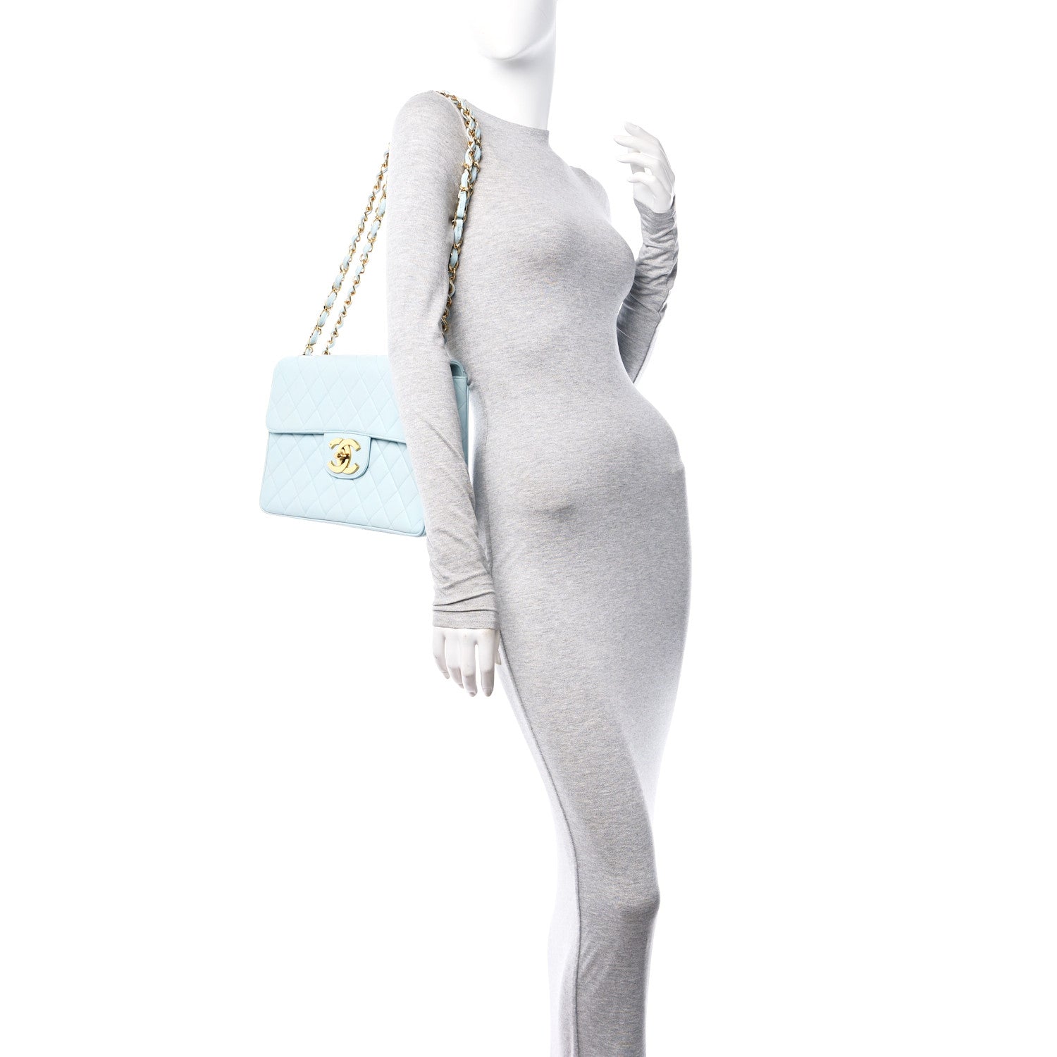 Chanel Lambskin Quilted Jumbo Single Flap Light Blue 2 of 10