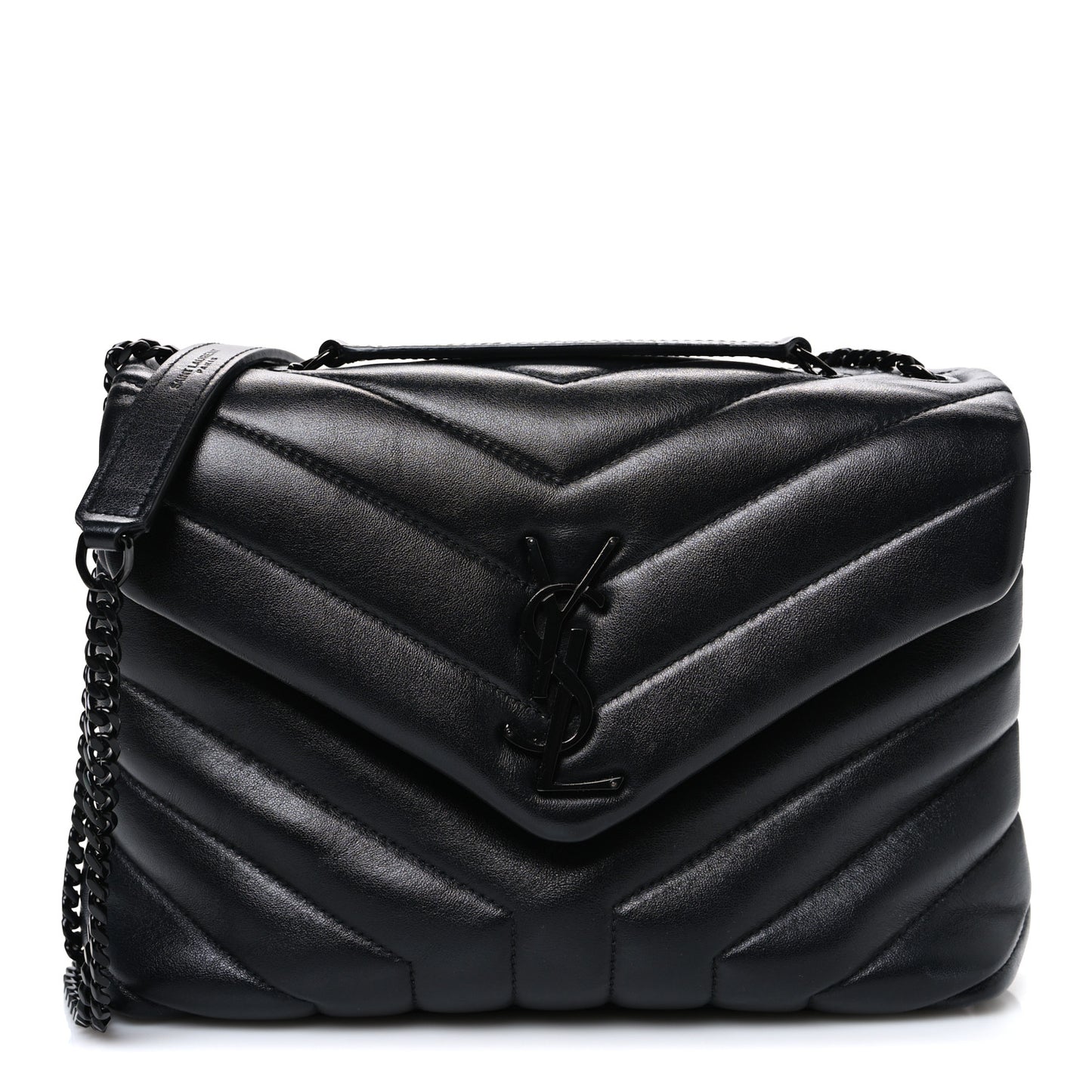 Calfskin Y Quilted Monogram Monochrome Small Loulou Chain Satchel Black