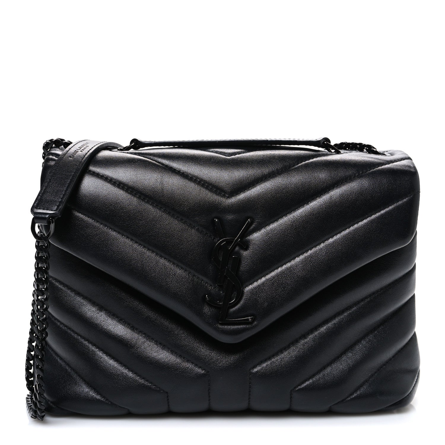Saint Laurent Calfskin Y Quilted Monogram Monochrome Small Loulou Chain Satchel Black 2 of 11