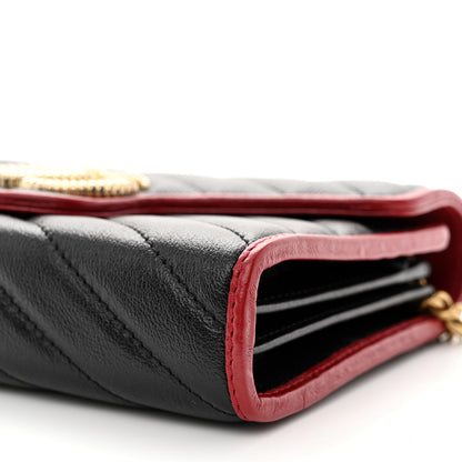 Gucci Vintage Effect Calfskin Matelasse Diagonal Torchon GG Marmont Chain Wallet Black Romantic Cherry 10 of 12