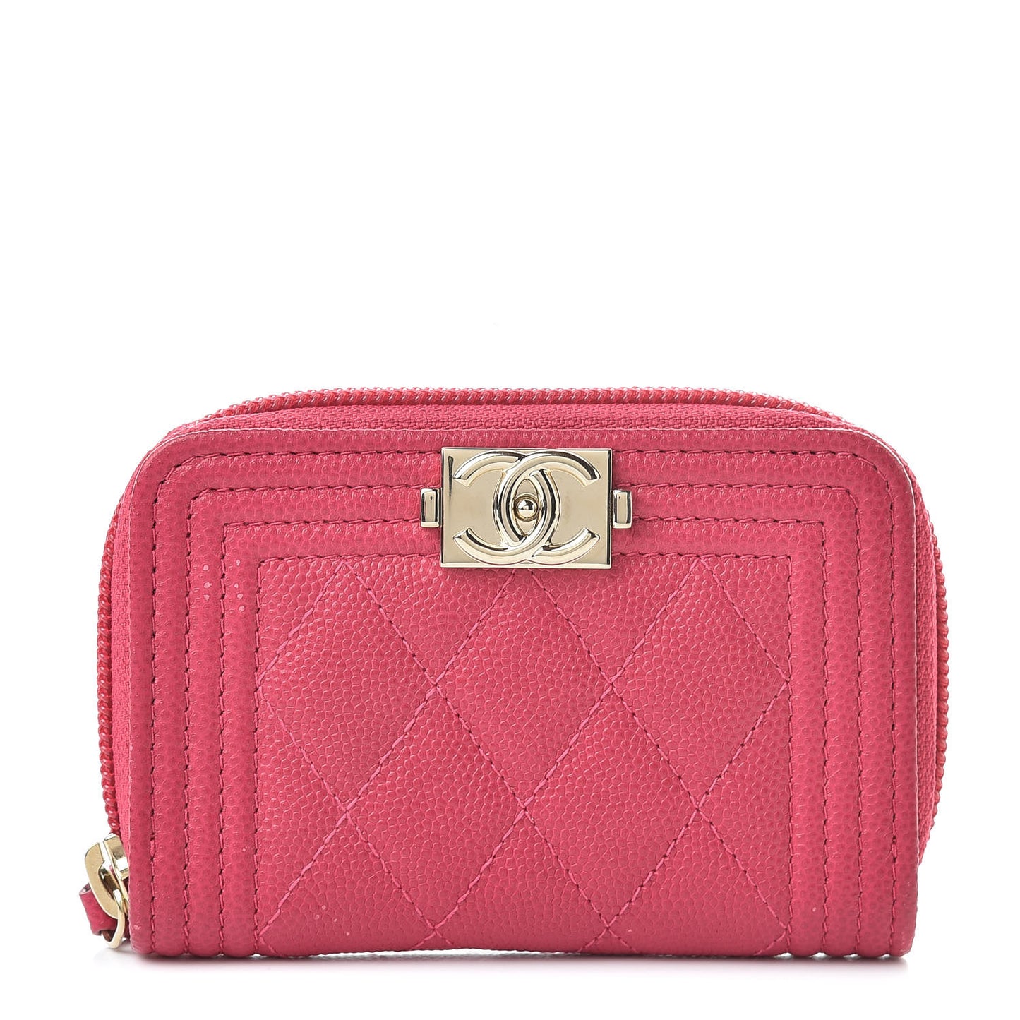 Caviar Quilted Boy Zip Around Coin Purse Wallet Fuchsia