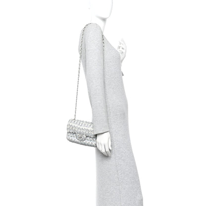 Chanel Tweed Quilted Mini Rectangular Flap Light Green Silver White 2 of 11