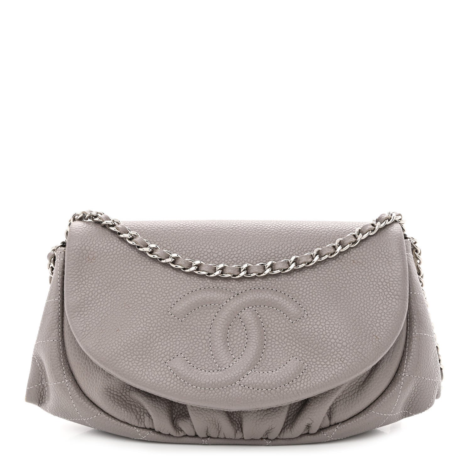 Chanel Caviar Half Moon Wallet On Chain WOC Light Grey 1 of 12