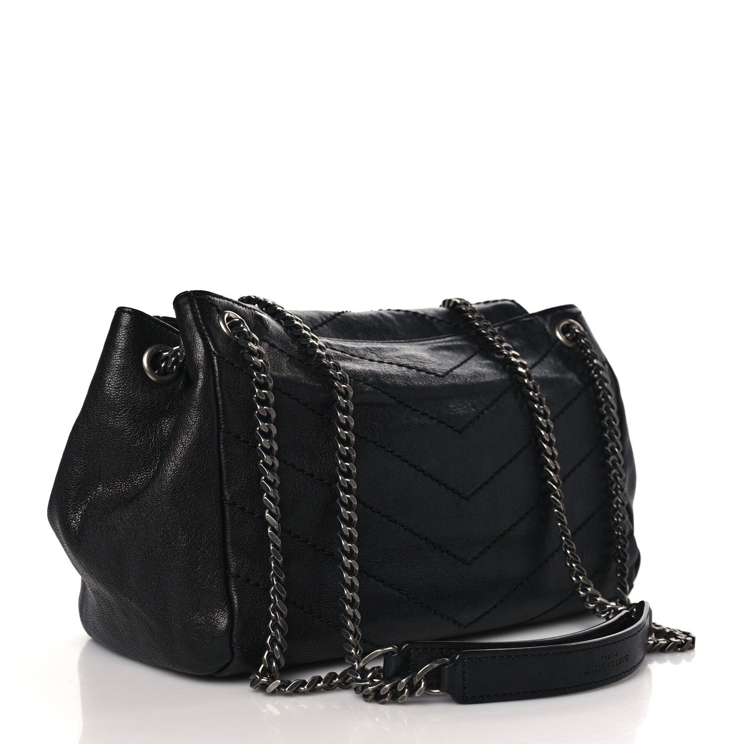 Saint Laurent Vintage Lambskin Chevron Monogram Small Nolita Black 3 of 9