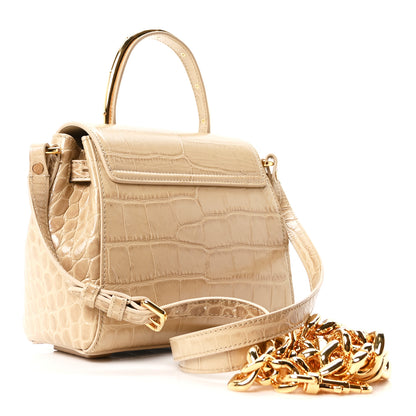 Versace Calfskin Crocodile Embossed Small La Medusa Top Handle Bag Beige 3 of 9