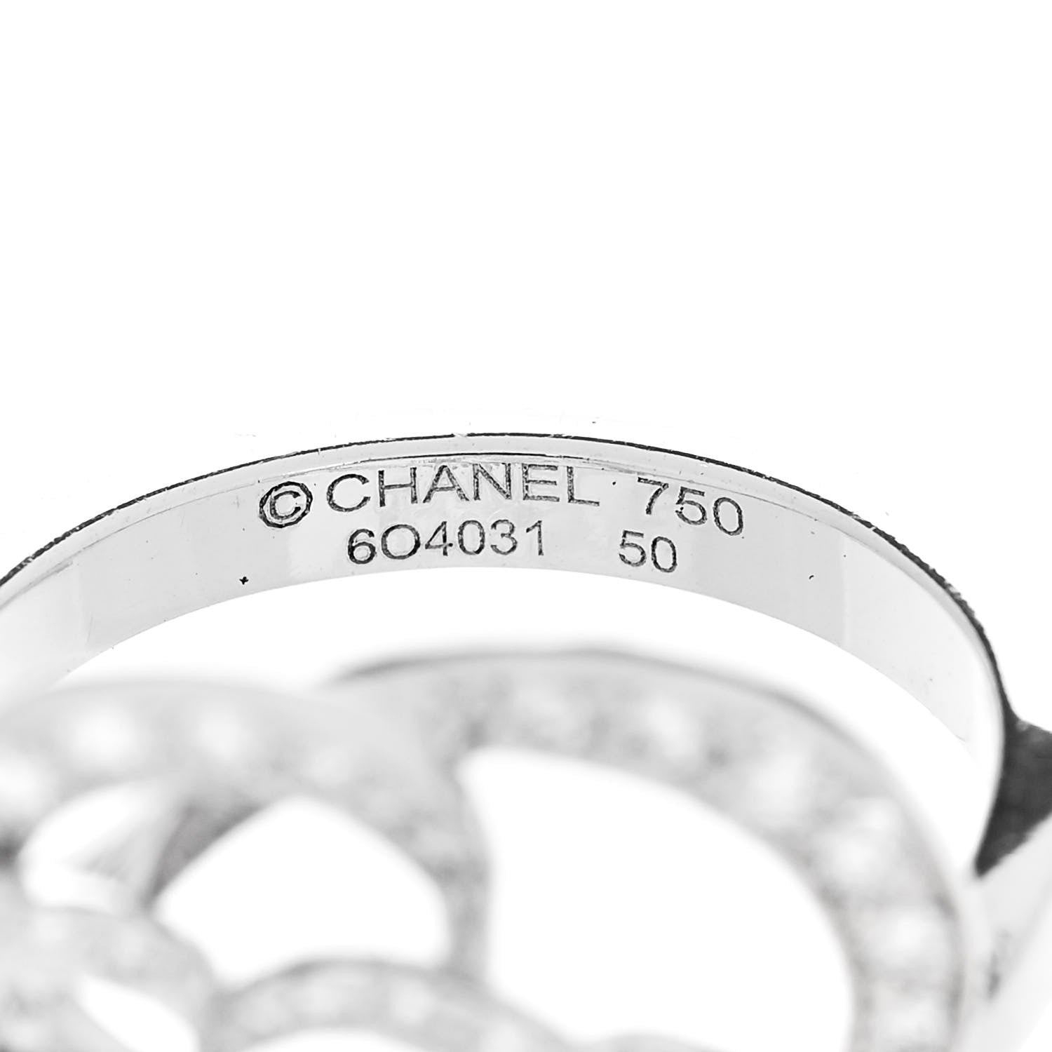 Chanel 18K White Gold Diamond Medium Fil de Camelia Ring 50 5.25 5 of 6