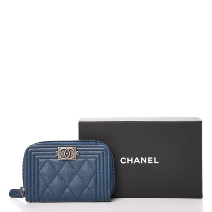 Chanel Caviar Quilted Boy Zip Around Coin Purse Wallet Dark Blue 8 of 8