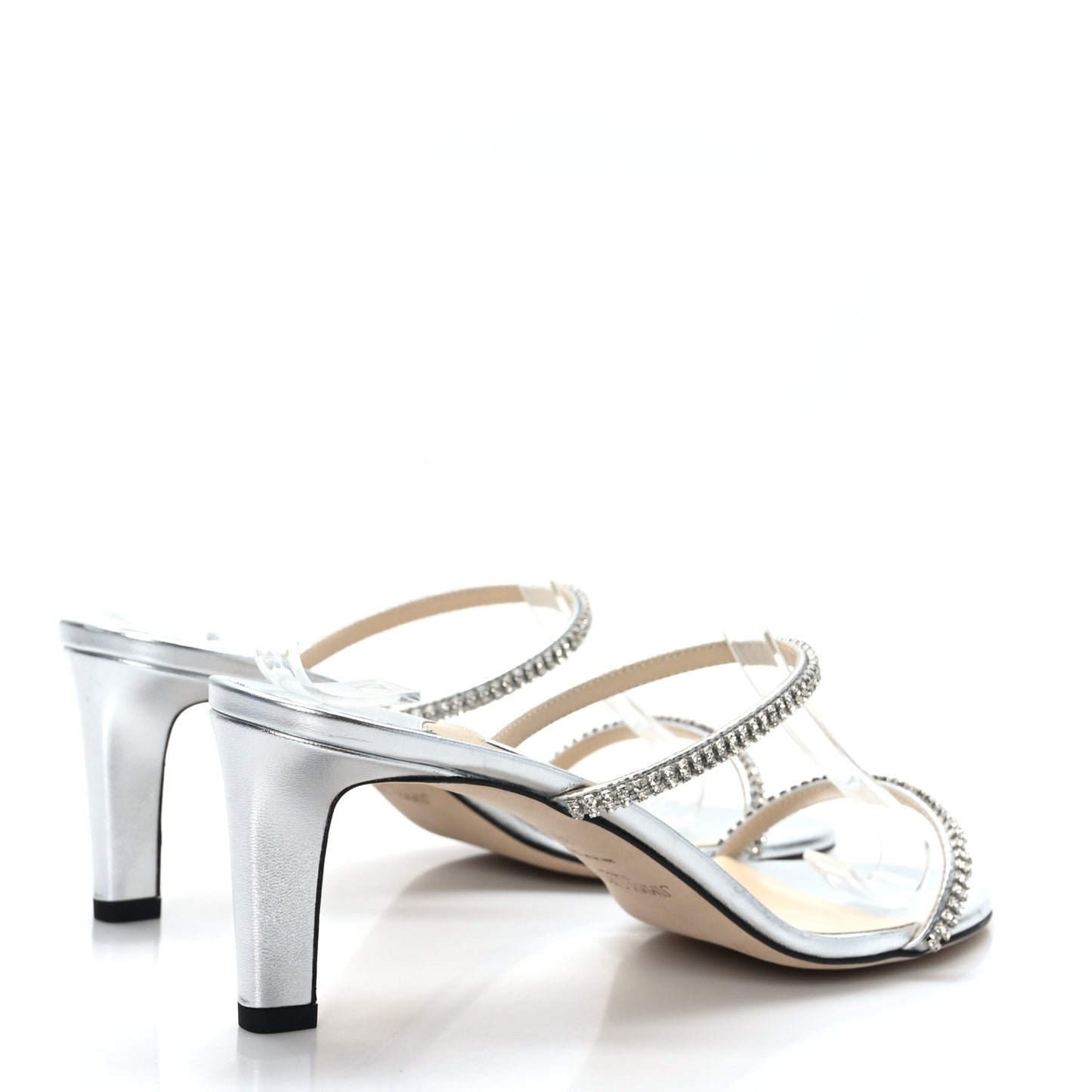 Metallic Calfskin Crystal Brea 65 Sandals 39 Silver