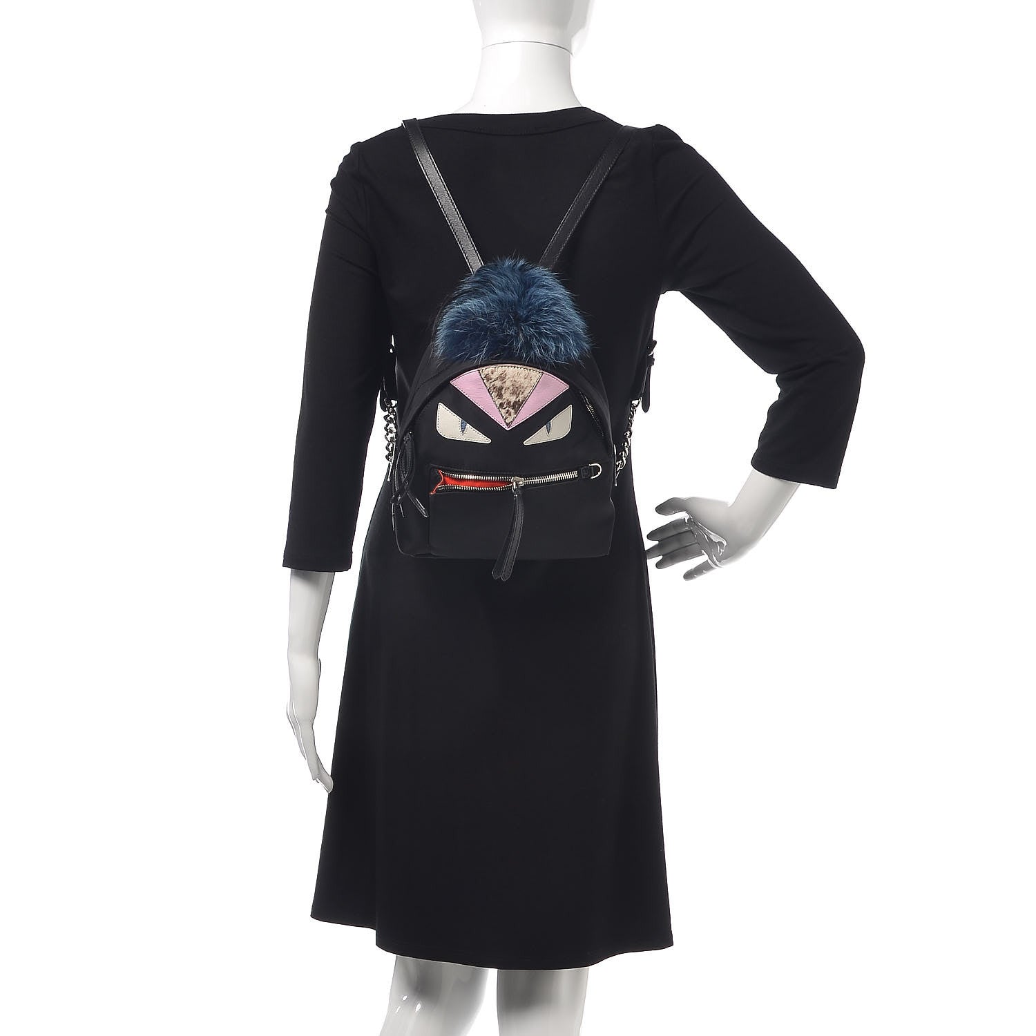 Fendi Nylon Vitello Fox Goat Fur Monster Eyes Mini Backpack Black Multicolor Sky 2 of 7