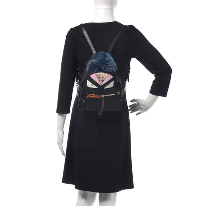 Fendi Nylon Vitello Fox Goat Fur Monster Eyes Mini Backpack Black Multicolor Sky 2 of 7
