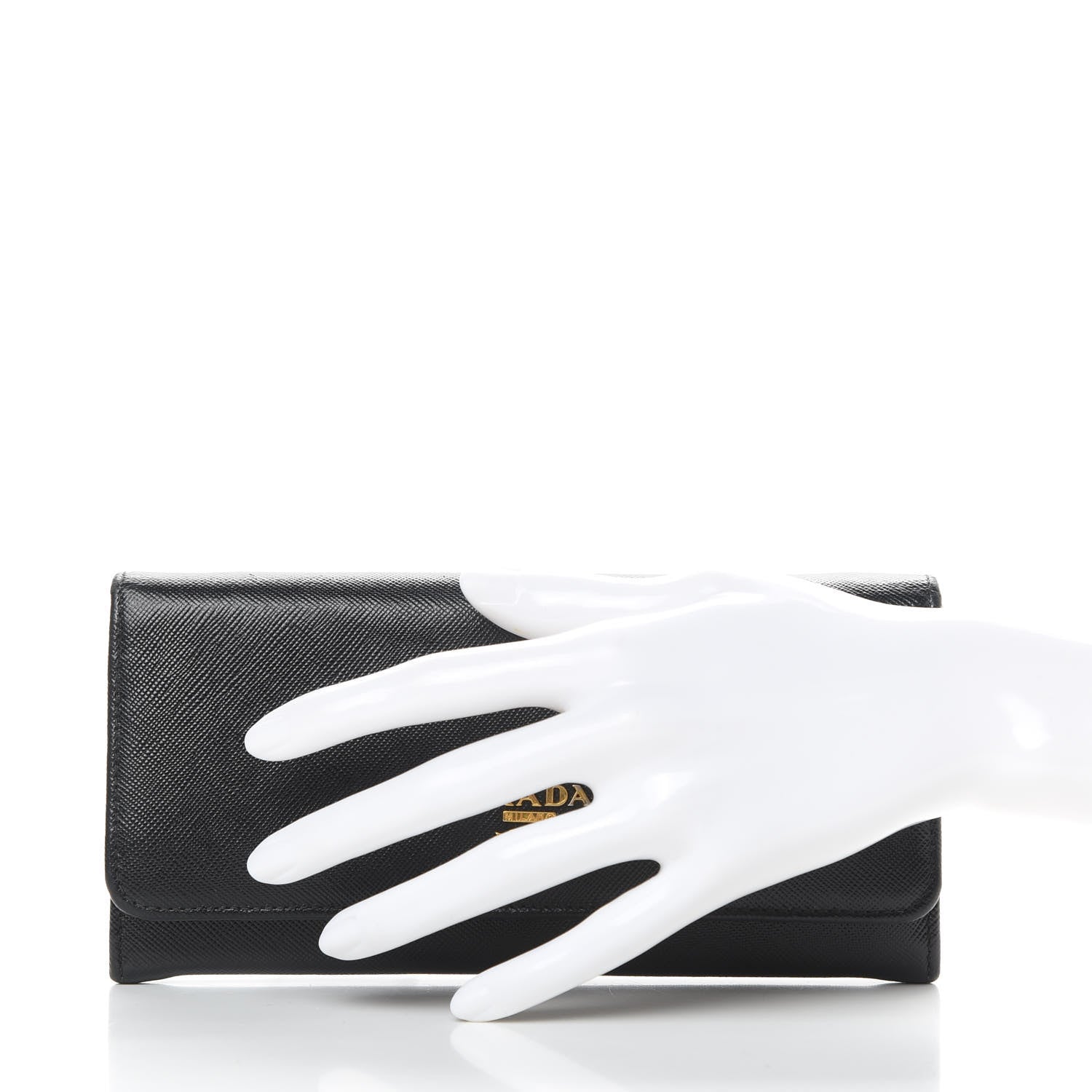 Prada Saffiano Metal Continental Flap Wallet Black 2 of 8