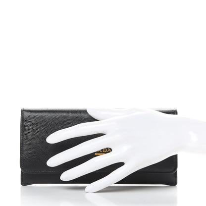 Prada Saffiano Metal Continental Flap Wallet Black 2 of 8