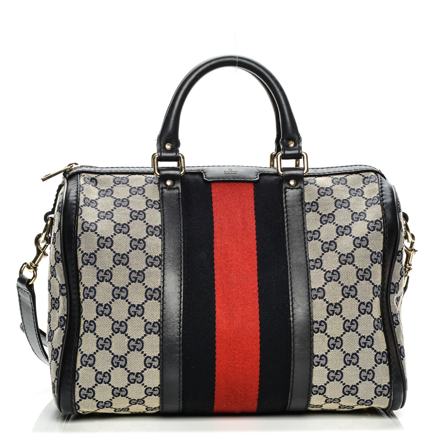 Gucci Monogram Selleria Calfskin Vintage Web Medium Boston Beige Blue 1 of 12
