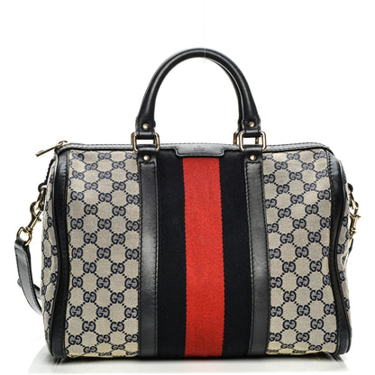 Gucci Monogram Selleria Calfskin Vintage Web Medium Boston Beige Blue 1 of 12