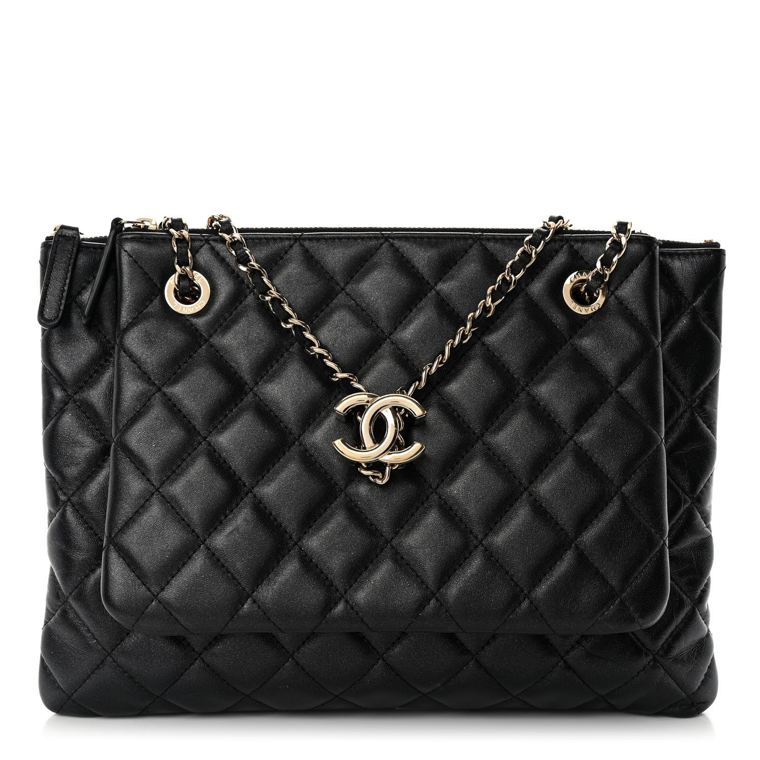 Chanel Shiny Lambskin Quilted Medium Double Case With Strap Black 1 of 11