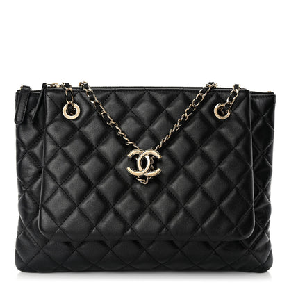 Chanel Shiny Lambskin Quilted Medium Double Case With Strap Black 1 of 11